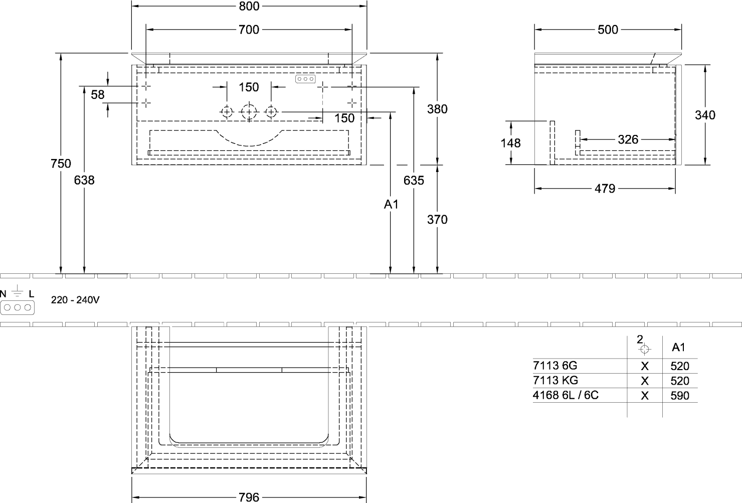 V&B Waschtischunterschrank Legato 80x38x50cm, Waschtisch mittig, Glossy Grey
