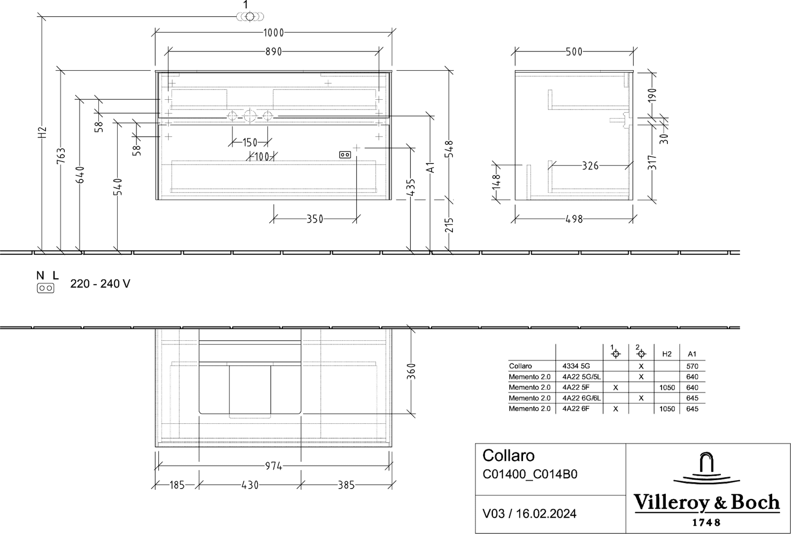 V&B Waschtischunterschrank Collaro 100x54,8x50cm, Waschtisch links, LED-Beleuchtung 7,3 W, glossy white