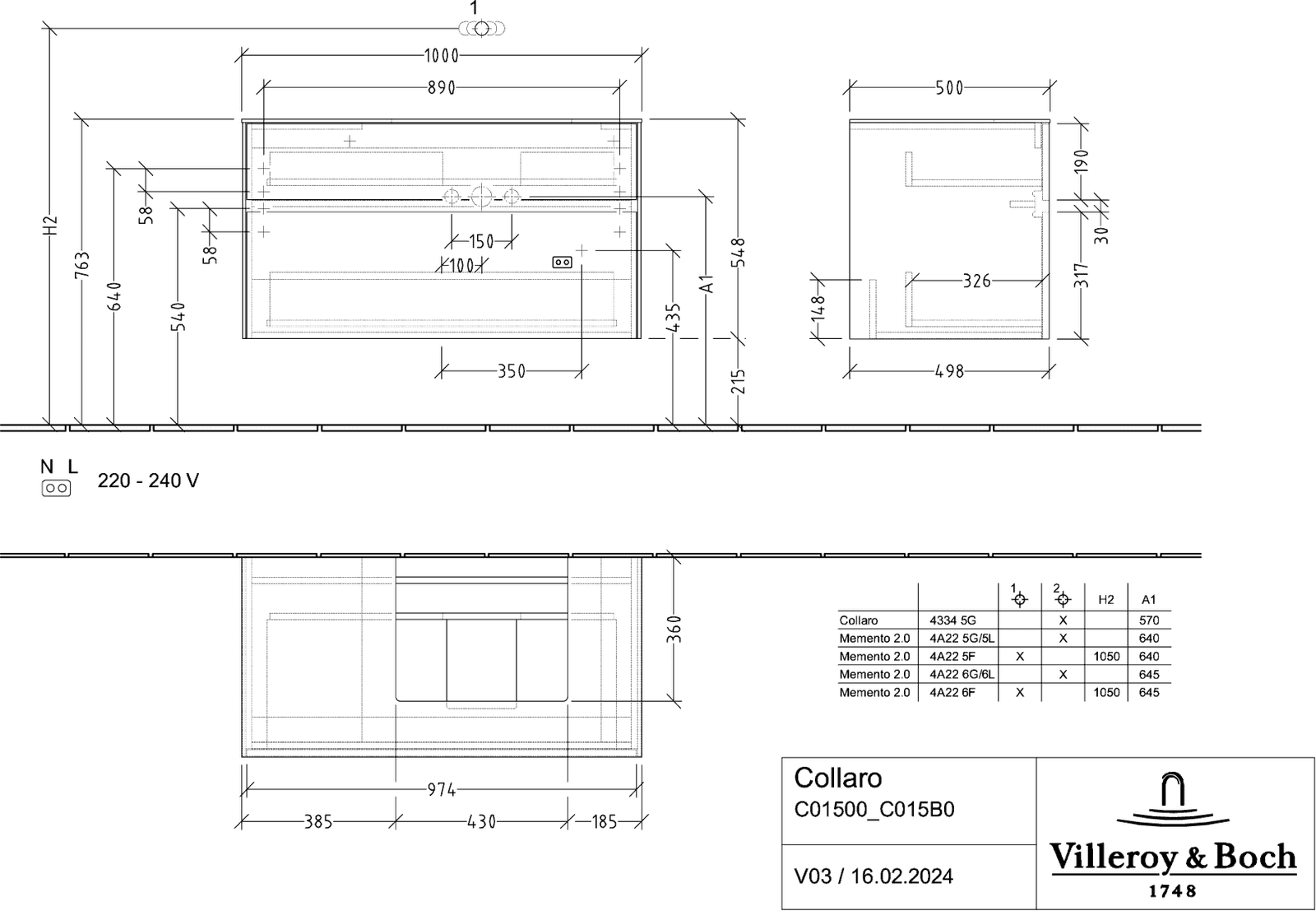 V&B Waschtischunterschrank Collaro 100x54,8x50cm, Waschtisch rechts, LED-Beleuchtung 7,3 W, white wood