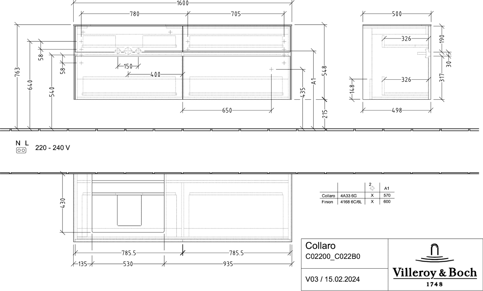 V&B Waschtischunterschrank Collaro 160x54,8x50cm, Waschtisch links, LED-Beleuchtung 12W, arizona oak