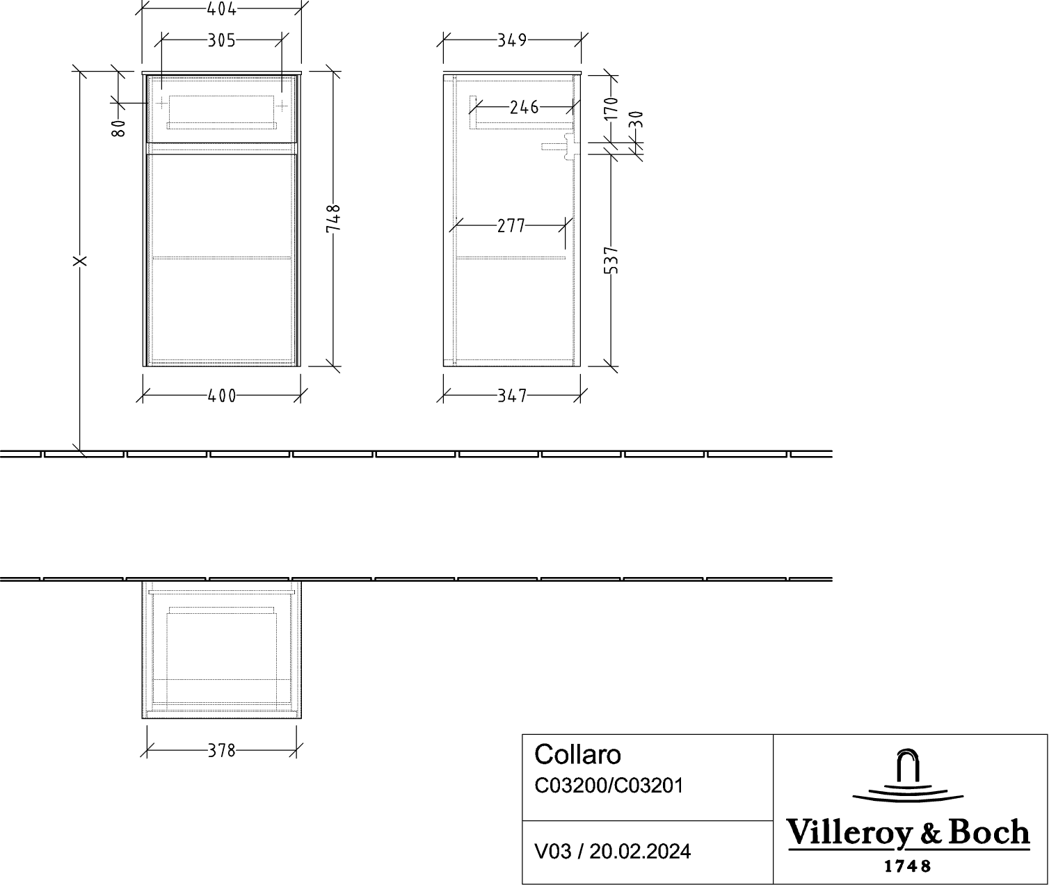 V&B Seitenschrank Collaro 40,4x74,8x34,9cm, Anschlag links, soft grey