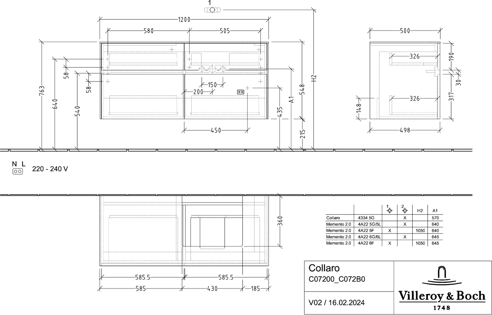 V&B Waschtischunterschrank Collaro 120x54,8x50cm, Waschtisch rechts, LED-Beleuchtung 8,8 W, white wood