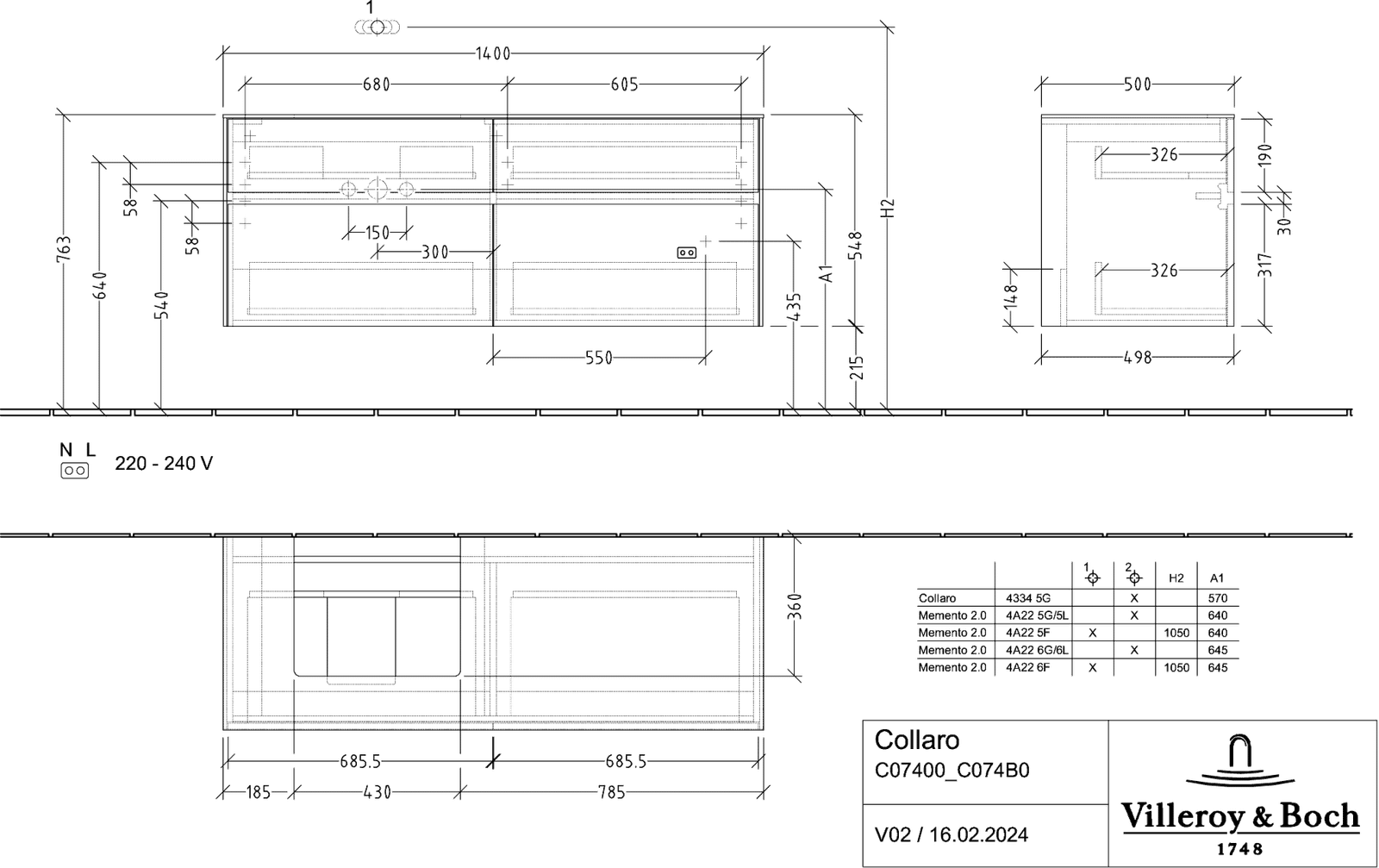 V&B Waschtischunterschrank Collaro 140x54,8x50cm, Waschtisch links, glossy white