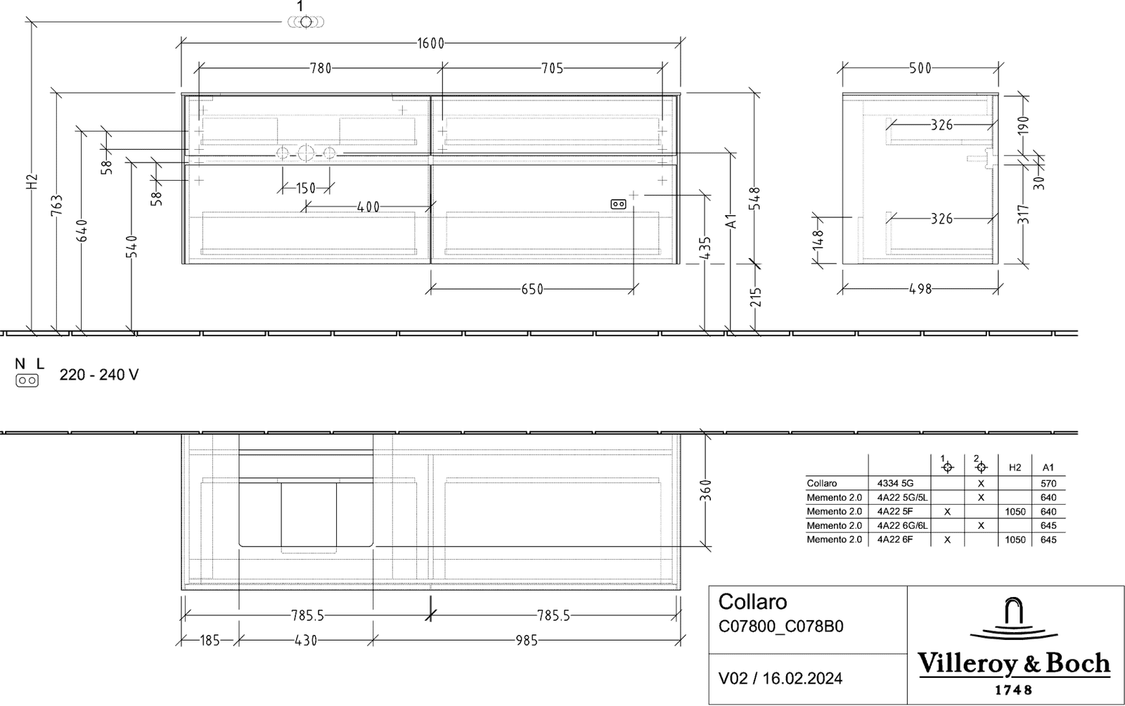 V&B Waschtischunterschrank Collaro 160x54,8x50cm, Waschtisch links, arizona oak