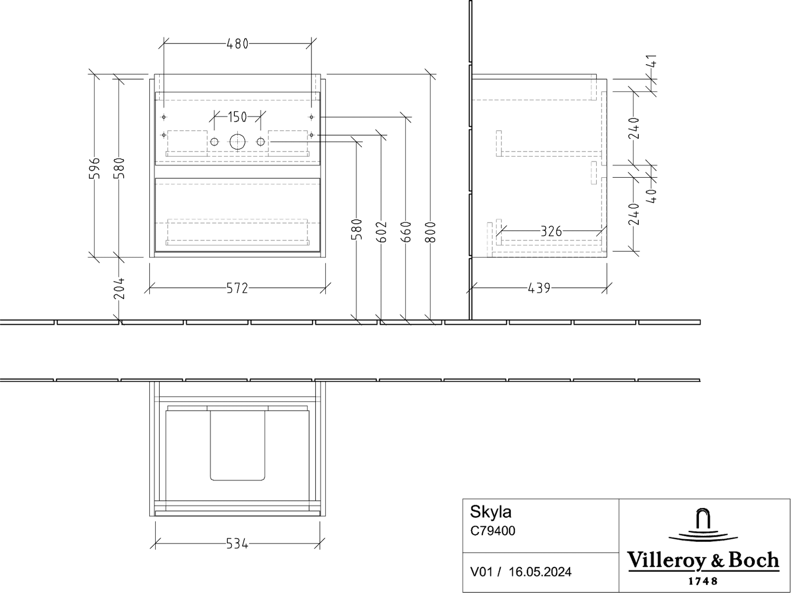 V&B Waschtischunterschrank Skyla 57,2x59,6x43,9cm, Brilliant White