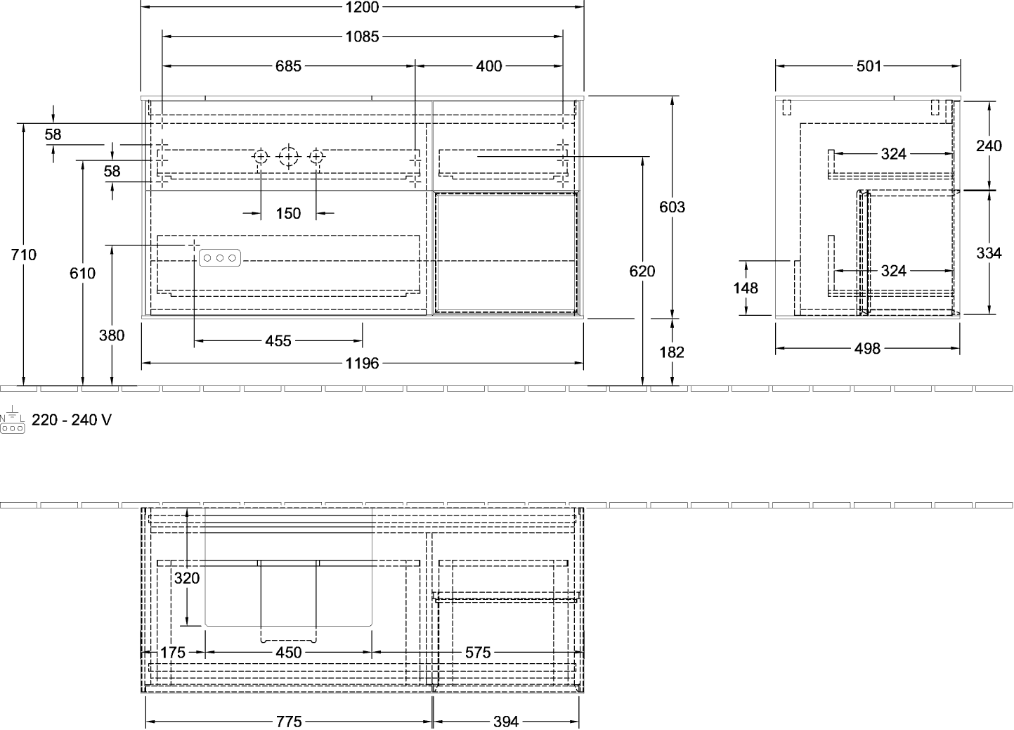 V&B Waschtisch-Unterschrank Finion 120cm, Abdeckplatte white matt, Regal rechts Olive Matt Lacquer, Peony Matt