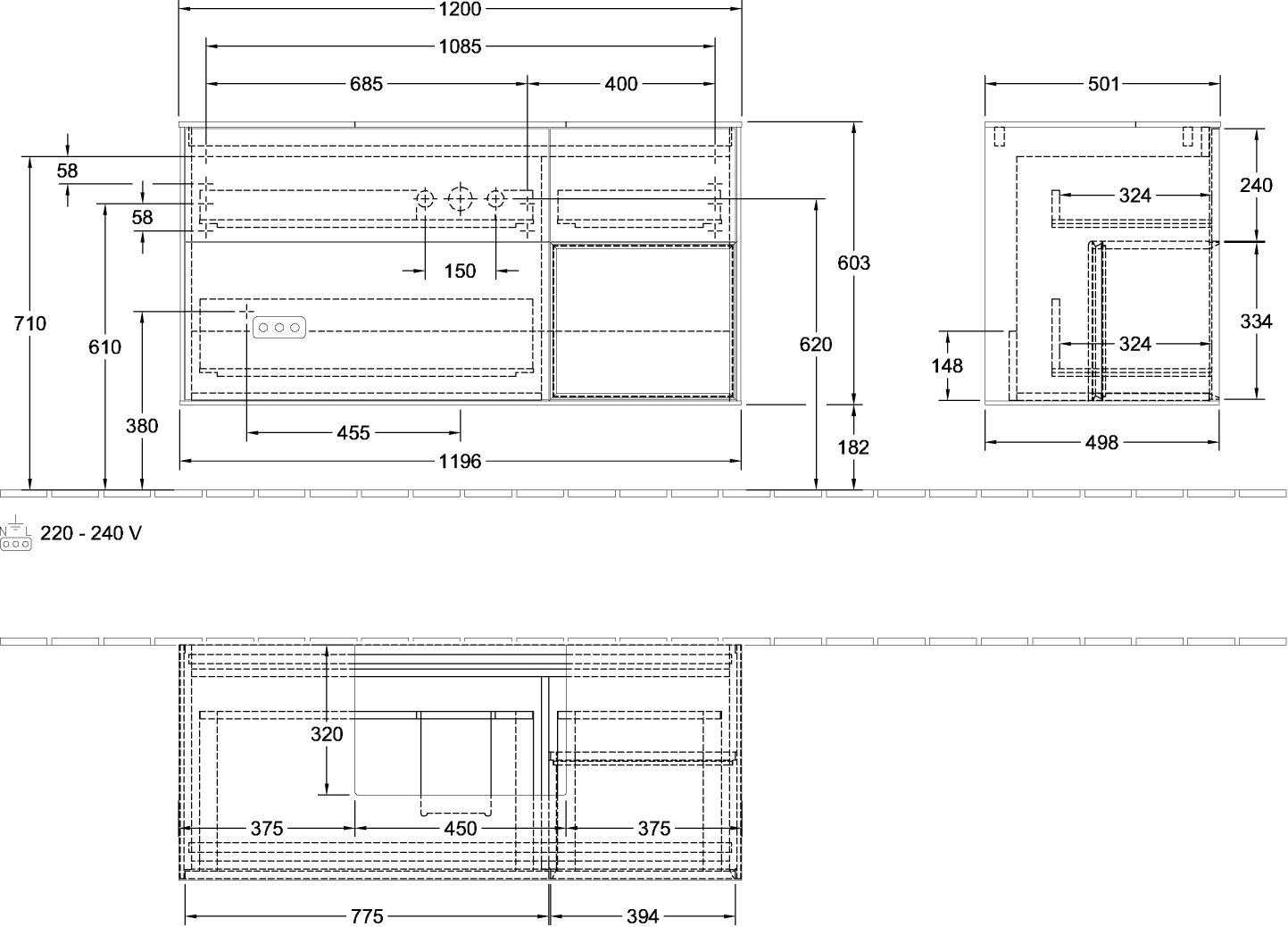 V&B Waschtisch-Unterschrank Finion 120cm, Abdeckplatte white matt, Regal rechts Black matt lacquer, Olive Matt Lacquer