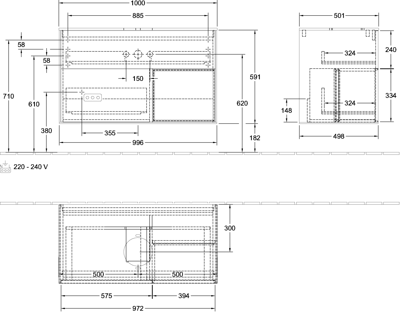 V&B Waschtisch-Unterschrank Finion 100cm, Abdeckplatte black matt, Regal Black matt lacquer, Silk Grey Matt Lacquer