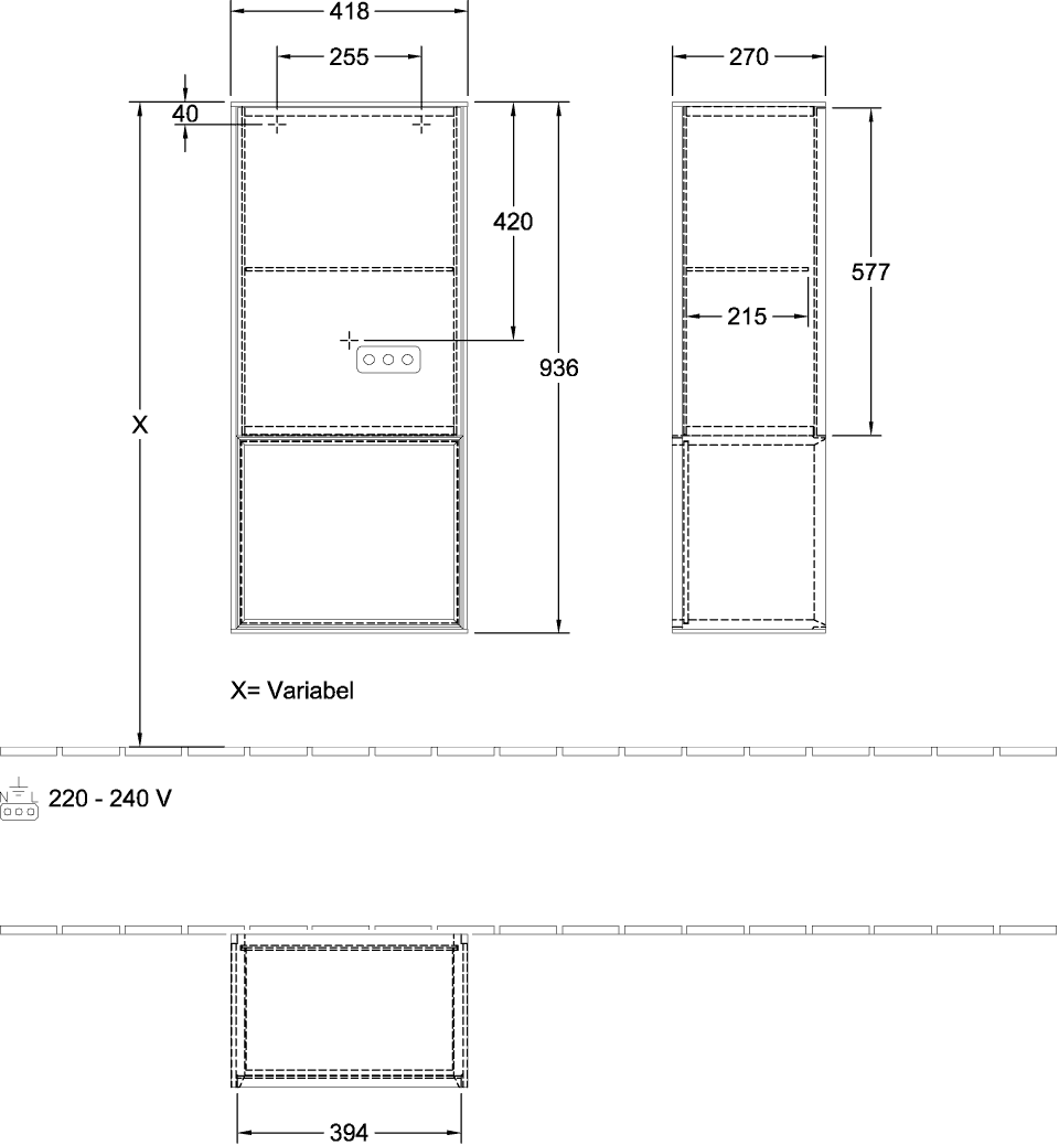 V&B Seitenschrank Wandbeleuchtung Finion 41,8cm, links, Regal unten Olive Matt, Oak Veneer