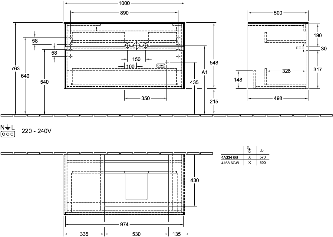 V&B Waschtischunterschrank Collaro 100x54,8x50cm, Waschtisch rechts, LED-Beleuchtung 7,3 W, black matt laquer