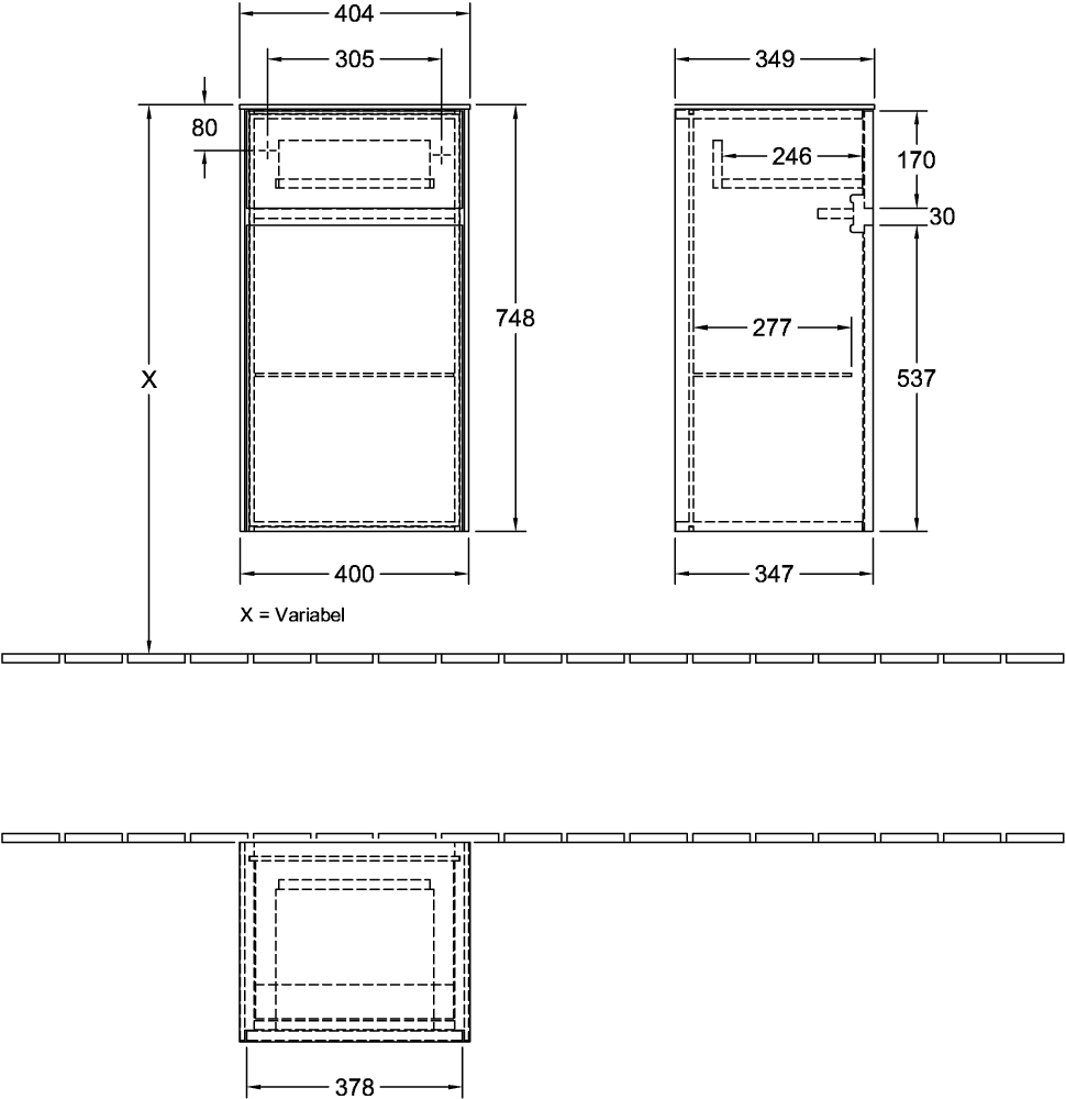 V&B Seitenschrank Collaro 40,4x74,8x34,9cm, Anschlag links, soft grey