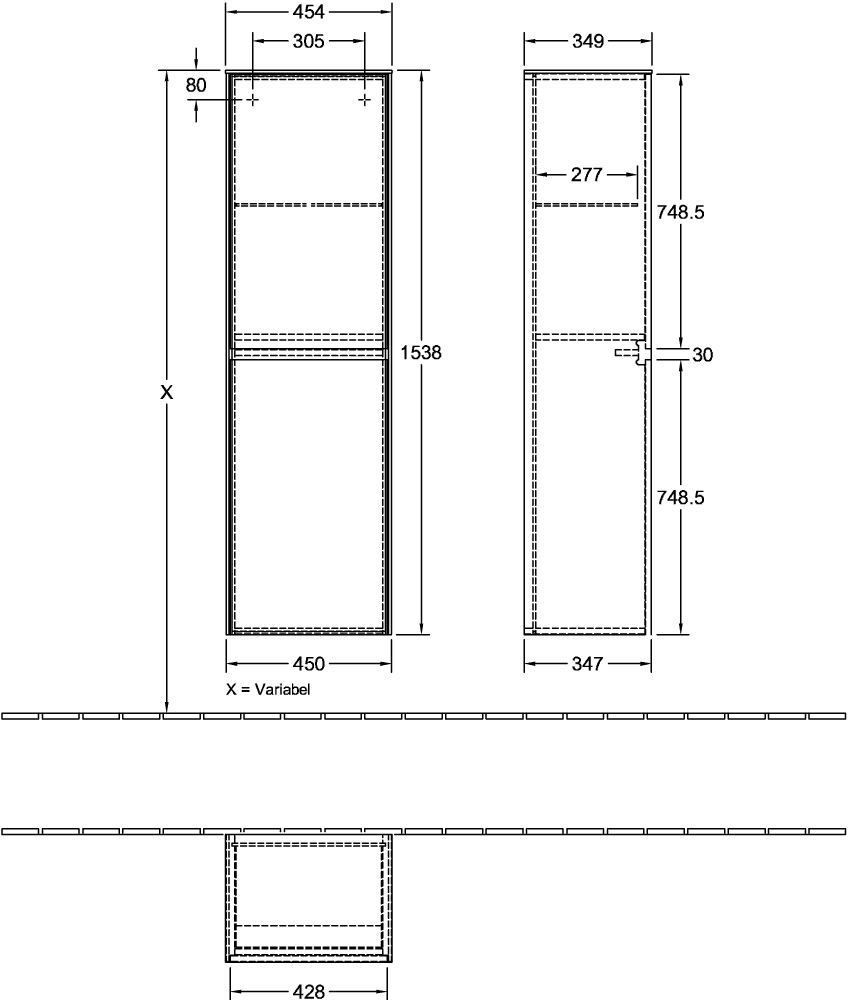 V&B Hochschrank Collaro 45,4x153,8x34,9cm, Anschlag rechts, soft grey