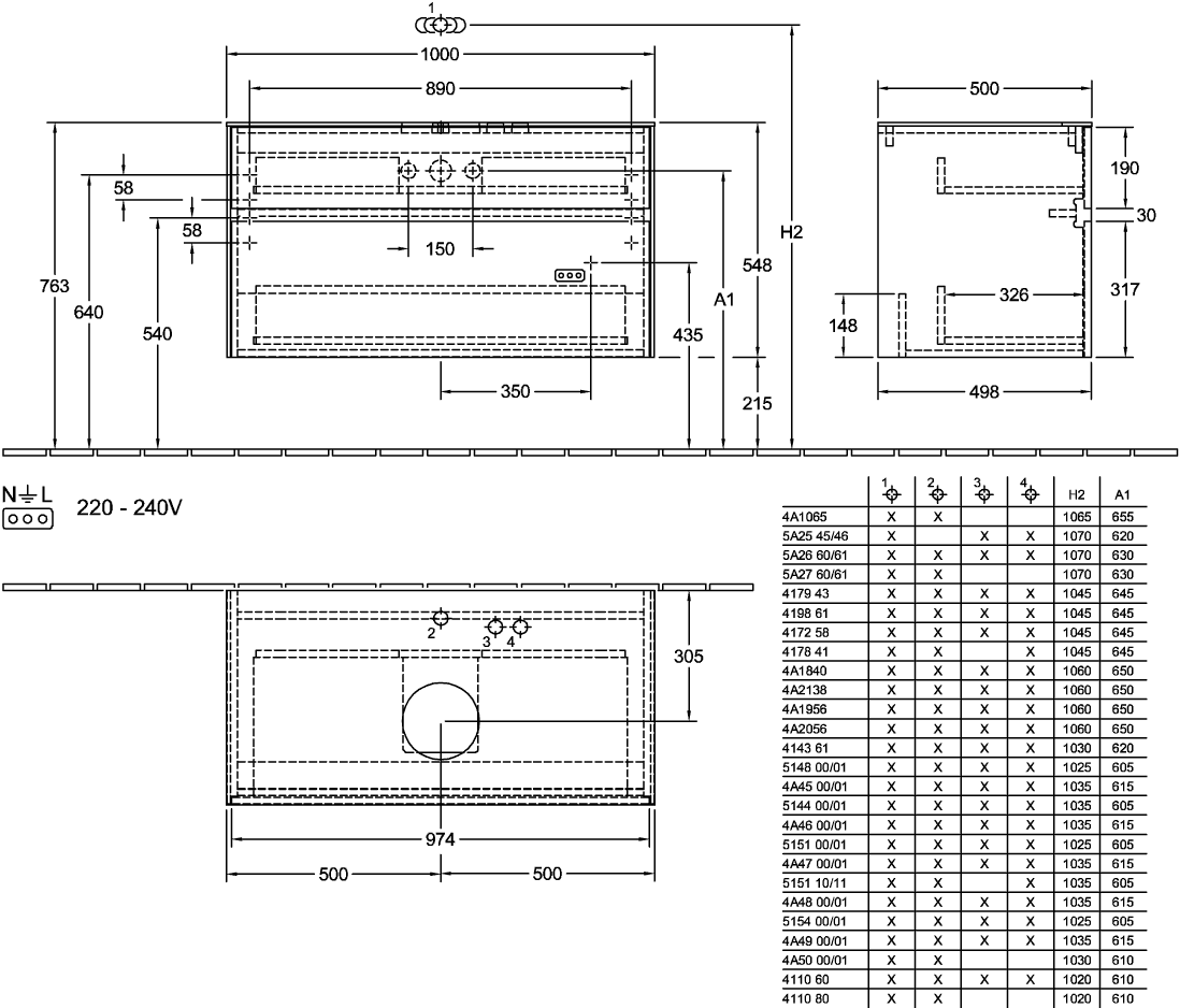 V&B Waschtischunterschrank Collaro 100x54,8x50cm, Waschtisch mittig, LED-Beleuchtung 7,3 W, truffle grey