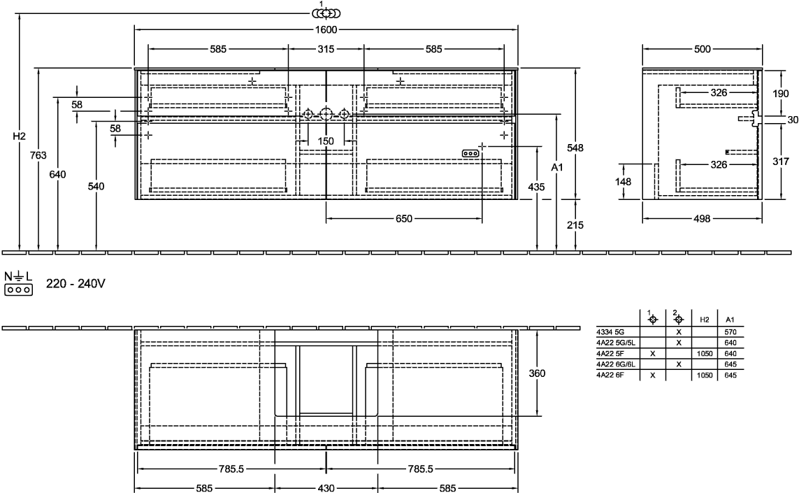 V&B Waschtischunterschrank Collaro 160x54,8x50cm, Waschtisch mittig, white wood