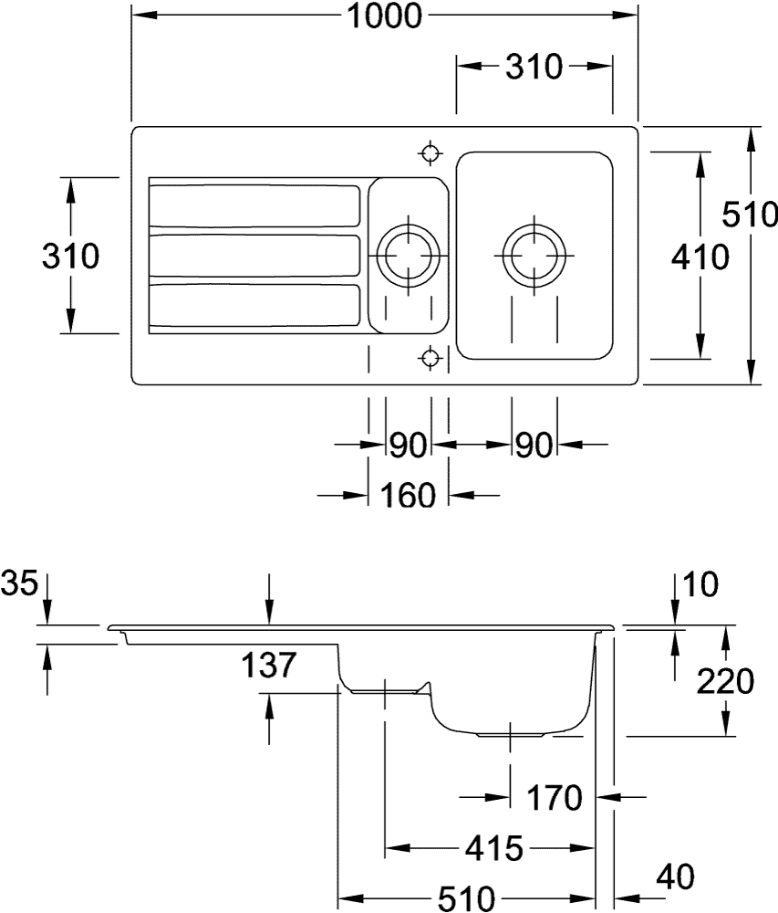 V&B Spüle Architectura 60 XR mit Ablaufgarnitur, rund mit Excenterbetätigung, ivory CeramicPlus