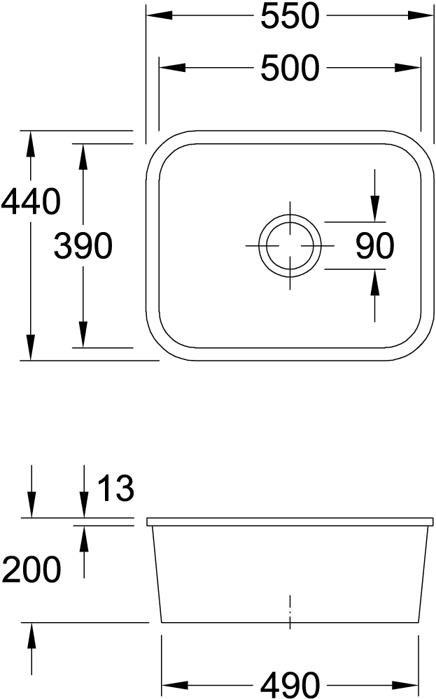 V&B Unterbauspüle Cisterna 60C mit Ablaufgarnitur, Handbetätigung, fossil CeramicPlus