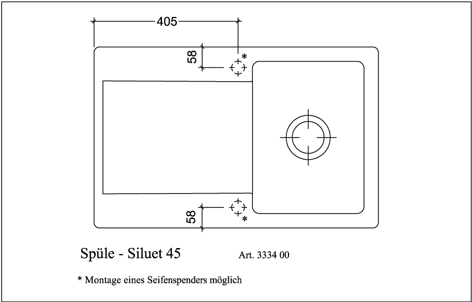 V&B Spüle Siluet 45 mit Ablaufgarnitur, Excenterbetätigung, ivory CeramicPlus