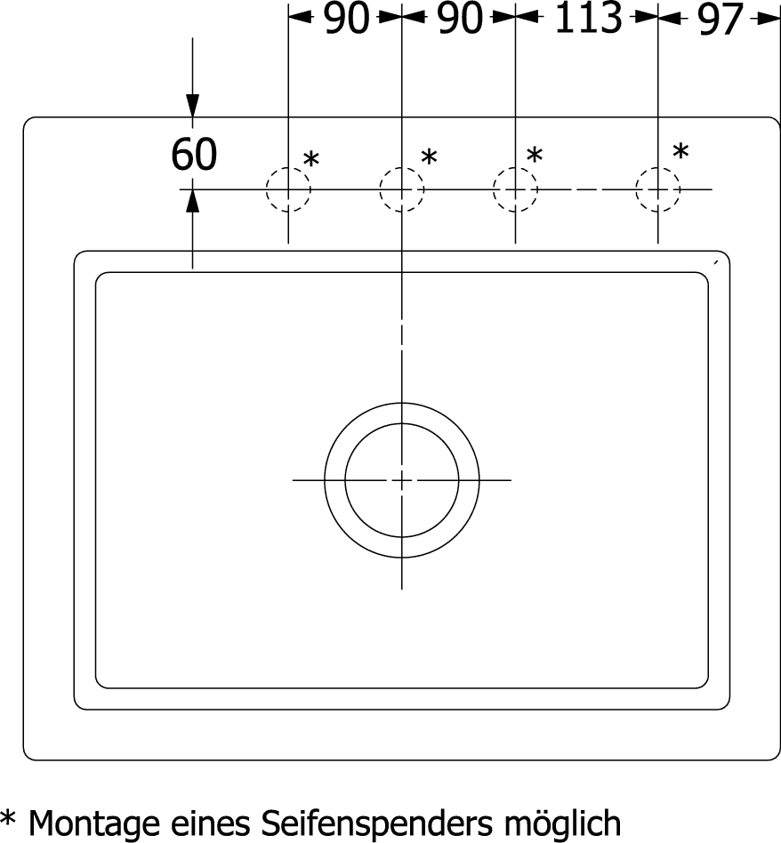 V&B Spüle Subway Style 60S Ablaufgarnitur, mit Excenterbetätigung und Abtropfgitter, chromite CeramicPlus