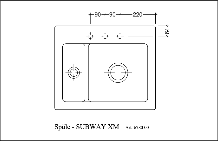 V&B Spüle Subway 60 XM mit Ablaufgarnitur, Excenterbetätigung, weiß alpin CeramicPlus