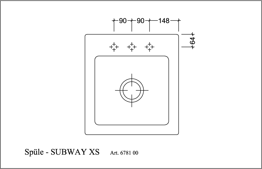 V&B Spüle Subway 45 XS mit Ablaufgarnitur, Handbetätigung, steam CeramicPlus