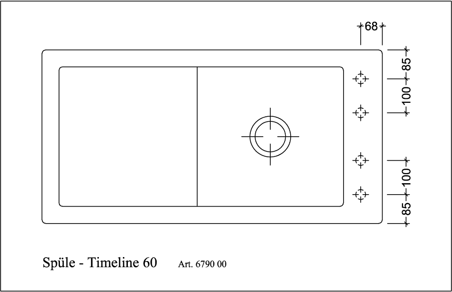 V&B Spüle Timeline 60 mit Ablaufgarnitur, mit Handbetätigung, timber CeramicPlus