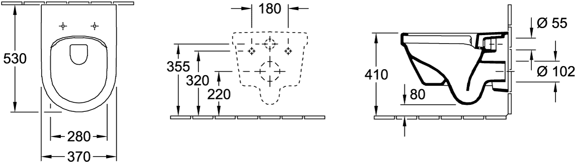 V&B Combi-Pack-Wand-Tiefspüler DirectFlush Architectura 37x53cm, oval, spülrandlos, wandhängend, waagerecht, mit WC-Sitz, weiß