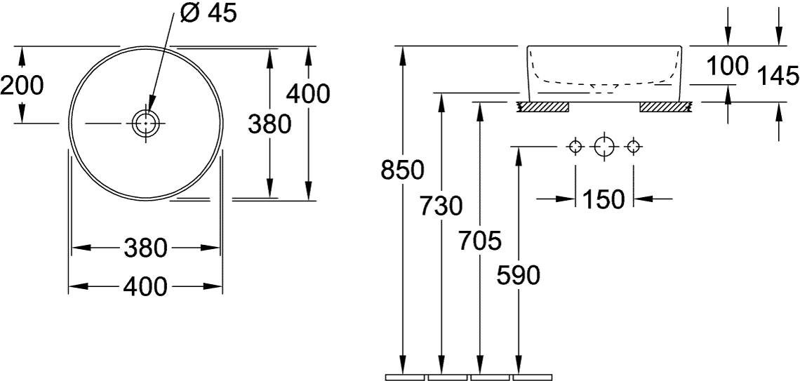 V&B Aufsatzwaschtisch Collaro Ø 40 cm, ohne Überlauf, weiß