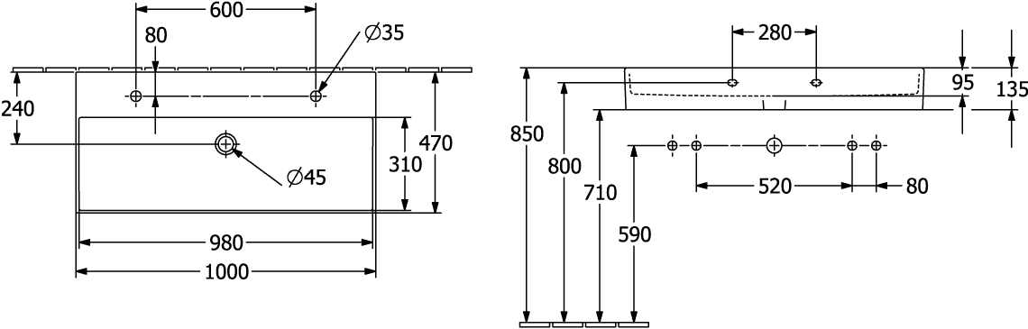 V&B Waschtisch Memento 2.0 100x47cm, 2xHahnloch, mit Überlauf, weiß alpin C-plus