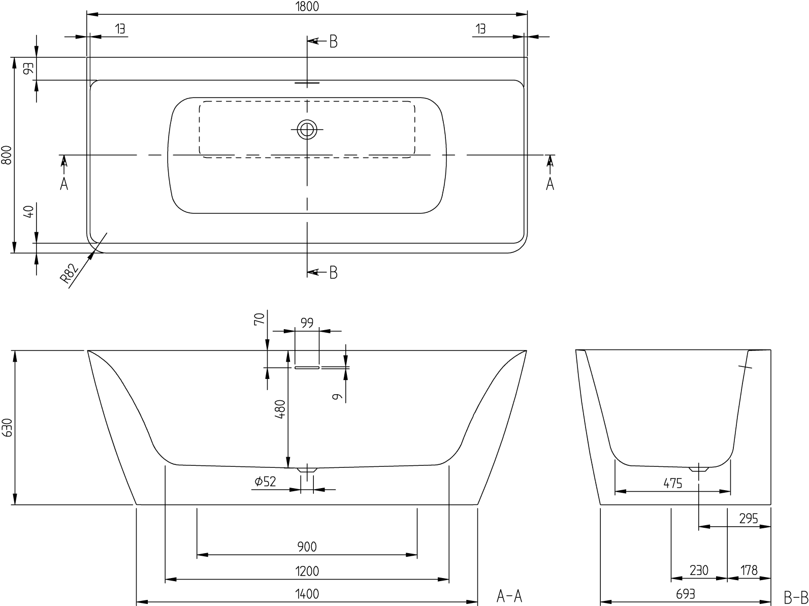 V&B Vorwand-Badewanne Subway 3.0 180x80cm, rechts, mit SilentFlow, Colour on Demand, weiß
