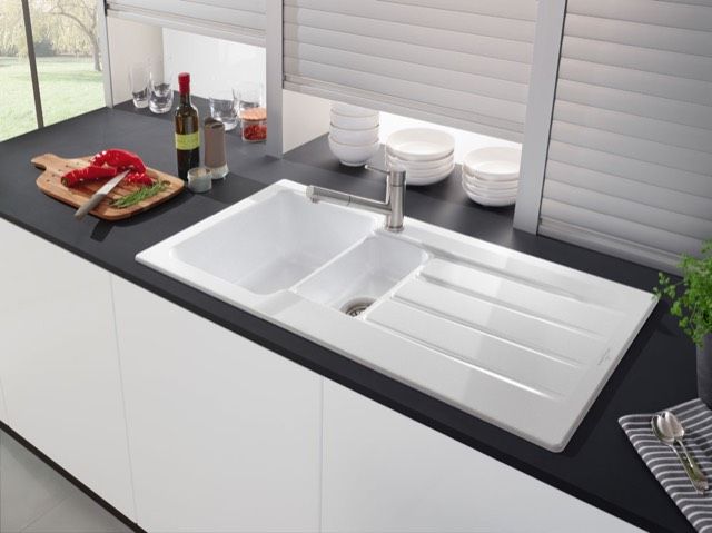 V&B Spüle Architectura 60 XR mit Ablaufgarnitur, rund mit Handbetätigung, stone white CeramicPlus