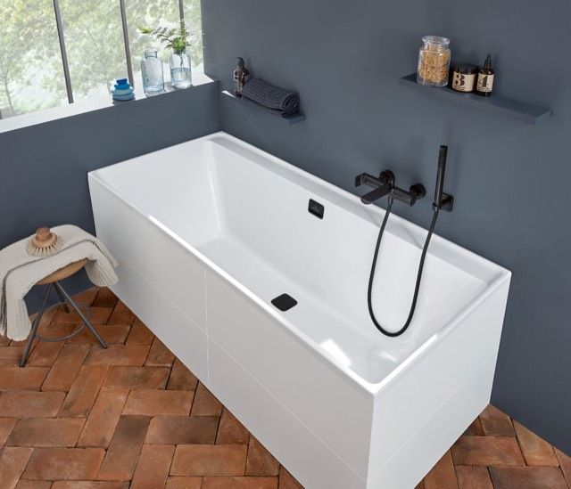 V&B Rechteck-Badewanne Collaro Duo 190x90cm, Acryl, Einbauausführung Black Matt, weiß