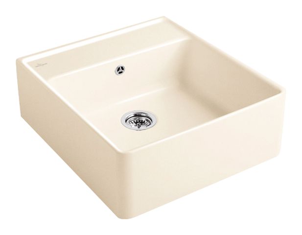 V&B Spülstein-Einzelbecken mit Ablaufgarnitur, Excenterbetätigung, crema CeramicPlus
