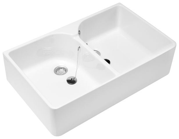 V&B Doppel-Spülbecken O.NOVO 79,5 x 22 x 50 cm, weiß C-plus, mit Überlauf
