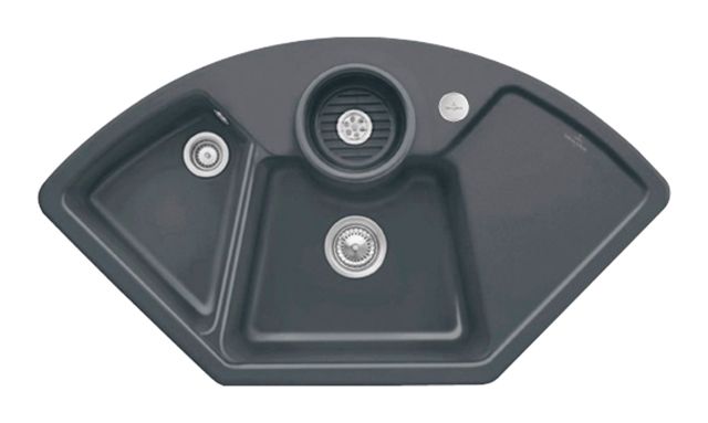 V&B Eckspüle Solo Eck mit Ablaufgarnitur, Excenterbetätigung, graphit CeramicPlus