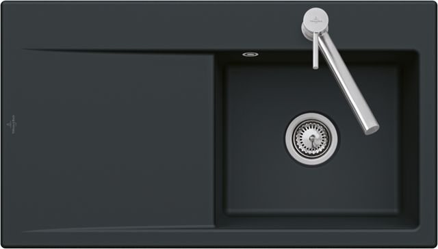 V&B Spüle Subway Style 50 links, mit Ablaufgarnitur, Excenterbetätigung, weiß alpin CeramicPlus