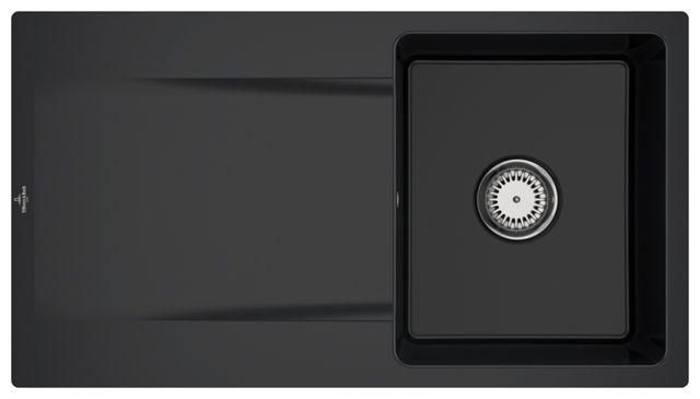 V&B Flächenbündige Spüle Siluet 50 Flat mit Ablaufgarnitur, Handbetätigung, ebony
