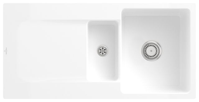 V&B Flächenbündige Spüle Siluet 60 R Flat mit Ablaufgarnitur, Handbetätigung, snow white