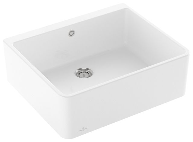 V&B Spülstein Einzelbecken 60 X mit Ablaufgarnitur, Handbetätigung, weiß alpin CeramicPlus