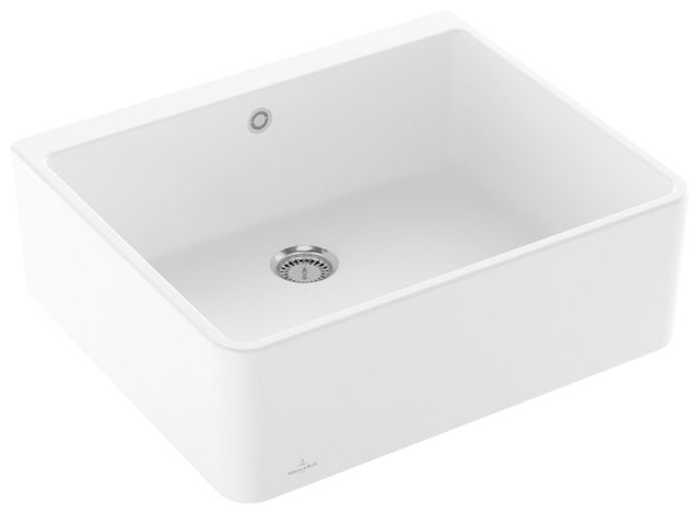 V&B Spülstein Einzelbecken 60 X mit Ablaufgarnitur, Handbetätigung, stone white CeramicPlus