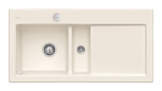 V&B Spüle Subway 60 links, mit Ablaufgarnitur, Excenterbetätigung, crema CeramicPlus