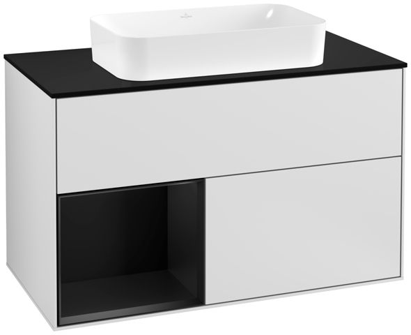 V&B Waschtisch-Unterschrank Abdeckplatte black matt Finion 100x60,3cm, Regal links Black matt lacquer, White matt lacquer