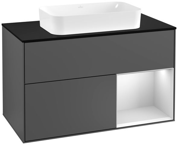 V&B Waschtisch-Unterschrank Abdeckplatte black matt Finion 100x60,3cm, Regal rechts White matt lacquer, Anthracite matt