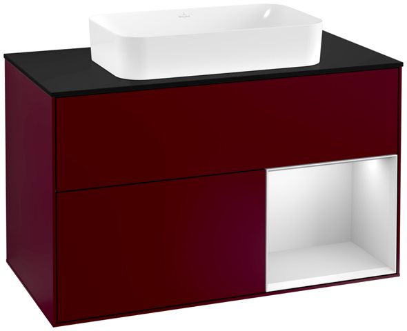 V&B Waschtisch-Unterschrank Abdeckplatte black matt Finion 100x60,3cm, Regal rechts White matt lacquer, Peony Matt