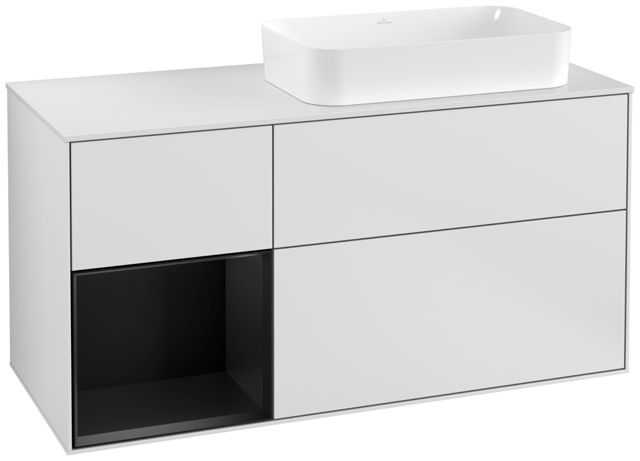 V&B Waschtisch-Unterschrank Finion 120cm, Abdeckplatte white matt, Regal links Black matt lacquer, White matt lacquer