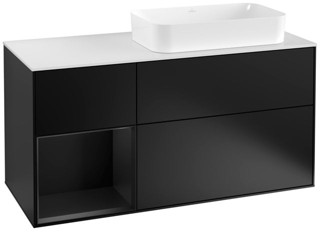 V&B Waschtisch-Unterschrank Finion 120cm, Abdeckplatte white matt, Regal links Black matt lacquer, Black matt lacquer