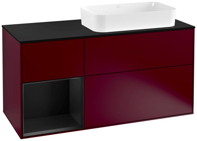 V&B Waschtisch-Unterschrank Finion 120cm, Abdeckplatte black matt, Regal links Black matt lacquer, Peony Matt