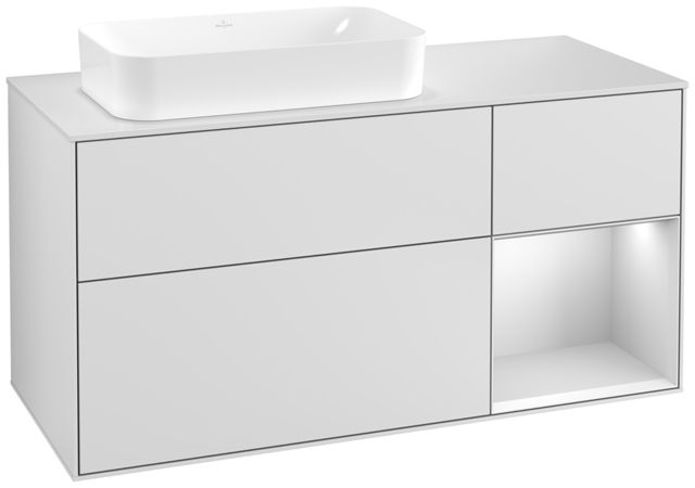 V&B Waschtisch-Unterschrank Finion 120cm, Abdeckplatte white matt, Regal rechts White matt lacquer, White matt lacquer