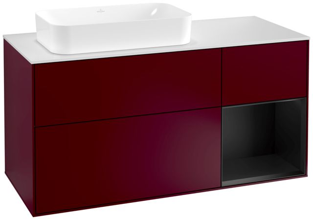 V&B Waschtisch-Unterschrank Finion 120cm, Abdeckplatte white matt, Regal rechts Black matt lacquer, Peony Matt