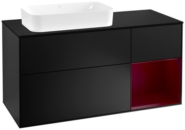 V&B Waschtisch-Unterschrank Finion 120cm, Abdeckplatte black matt, Regal rechts Peony, Black matt lacquer