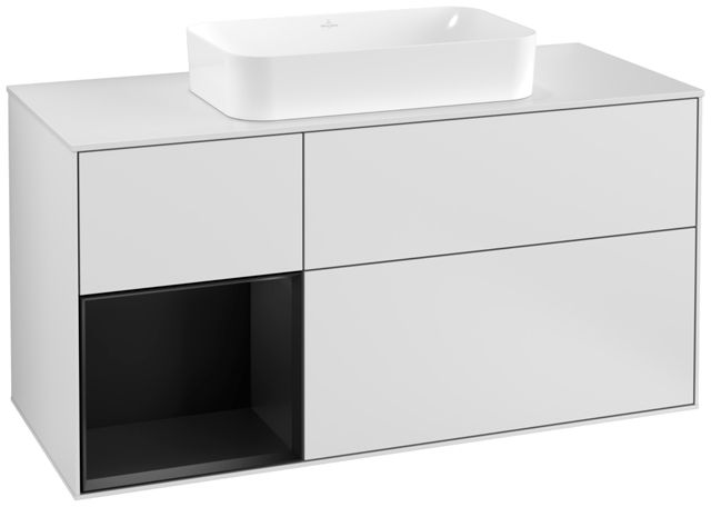 V&B Waschtisch-Unterschrank Finion 120cm, Abdeckplatte white matt, Regal links Black matt lacquer, White matt lacquer